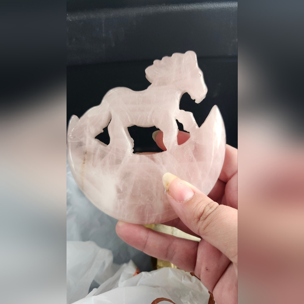 Rose Quartz Moon and Horse Carving